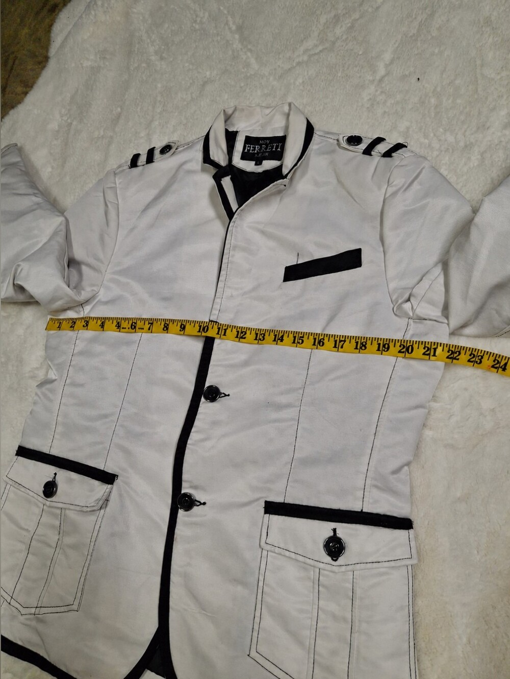 Moy Ferreti White & Black Military Nautical Contrast-Trim Blazer Men Size Large - Picture 10 of 16